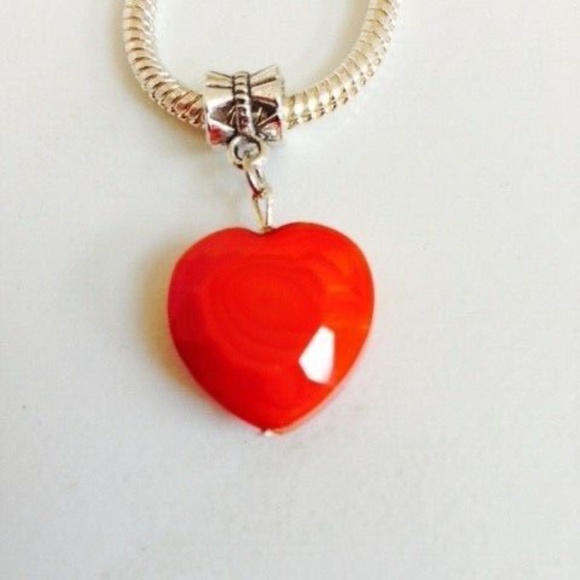 “Coral Heart” Dangling Charm Bead For European Style Charm Bracelets or Necklace - Picture 3 of 4
